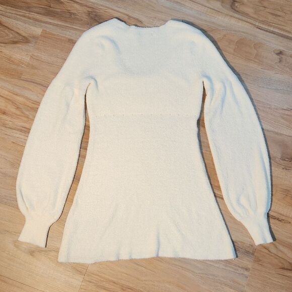 💜Moda International Ivory Soft Long Balloon Sleeve Tunic Sweater Small - Picture 2 of 11